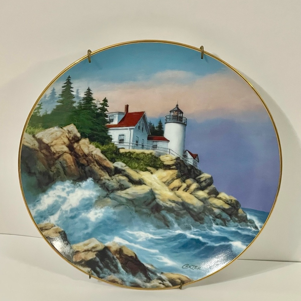 Vintage Decorative Collector Plate by artist Carter: “Bass Harbor Headlight”